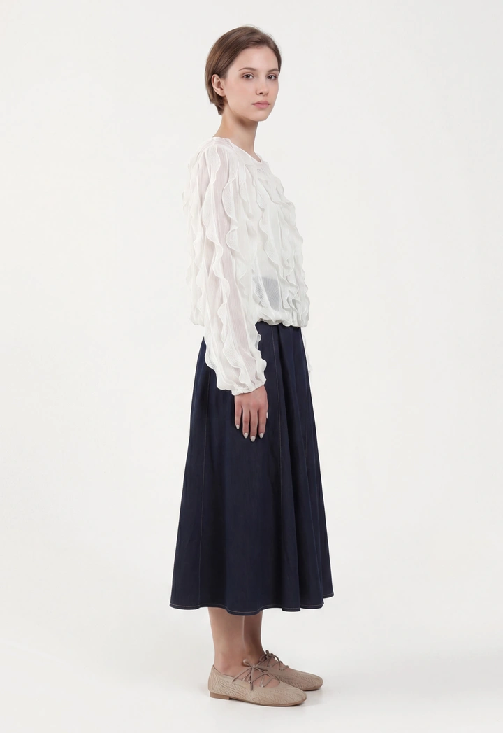 Flared Solid Midi Skirt