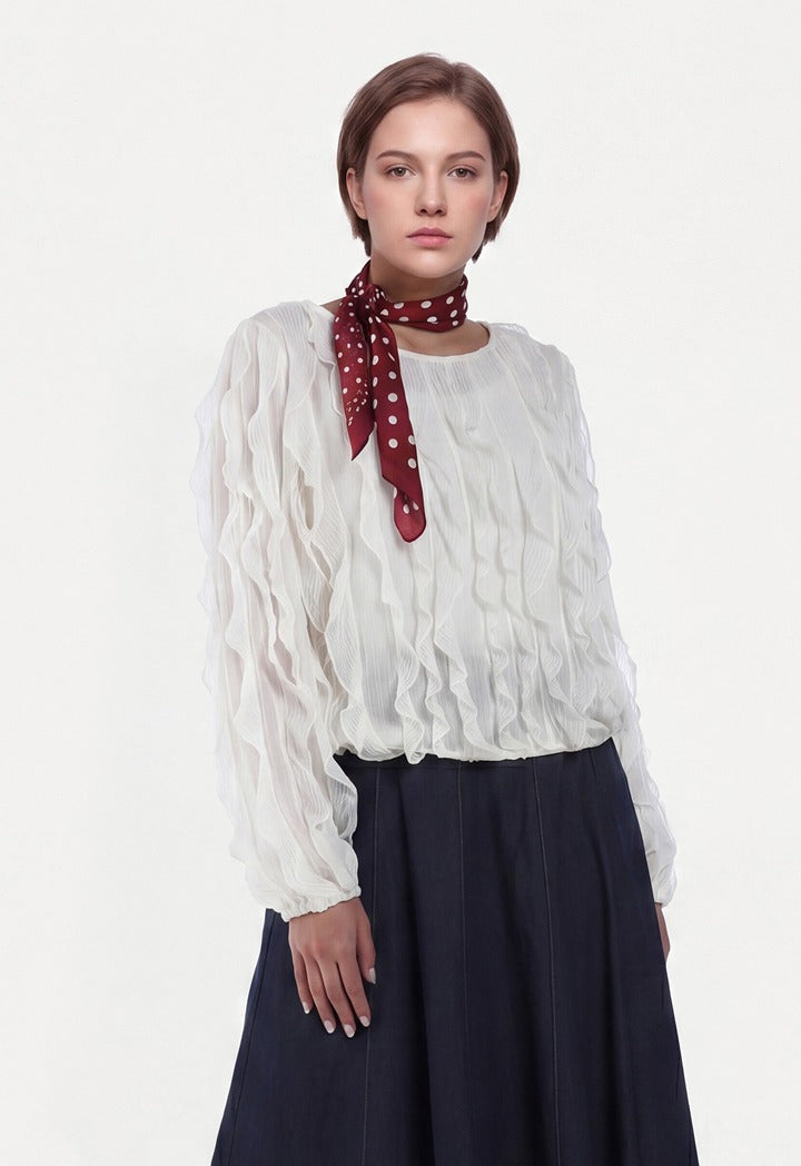 Knitted Ruffled Blouse with Sheer Details