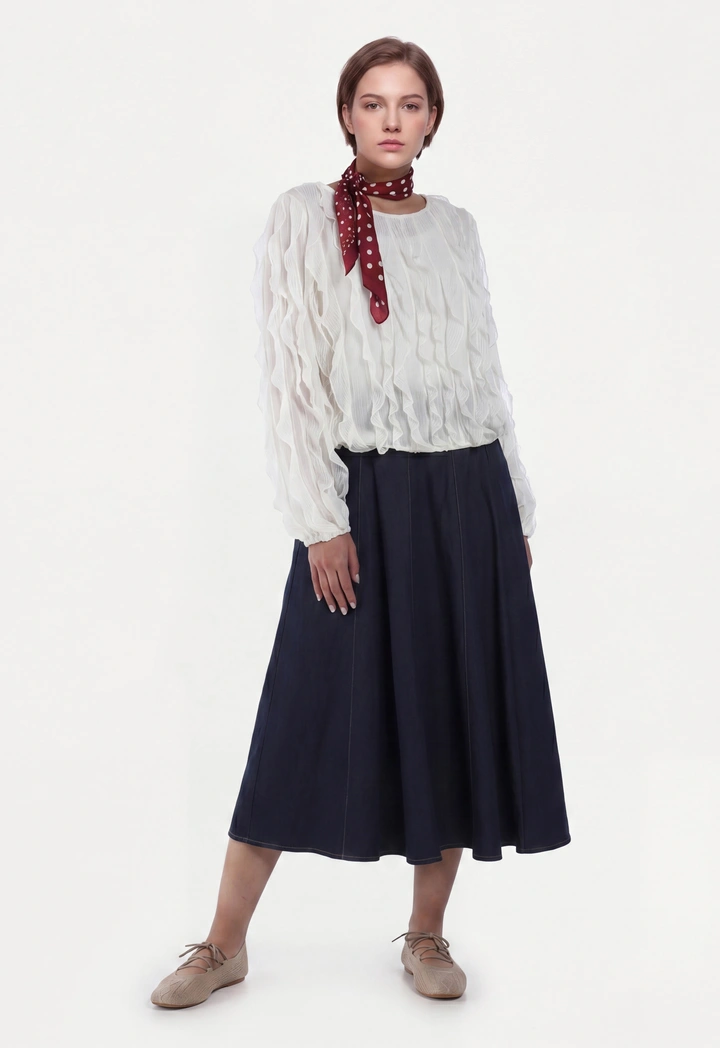 Flared Solid Midi Skirt