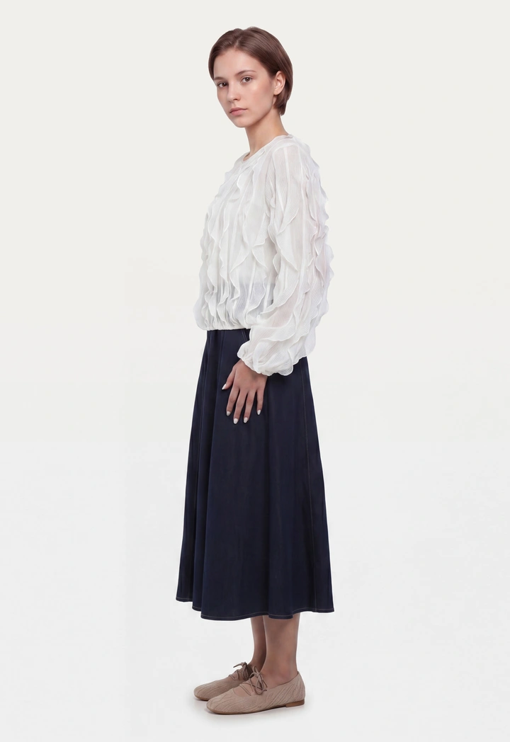 Knitted Ruffled Blouse with Sheer Details