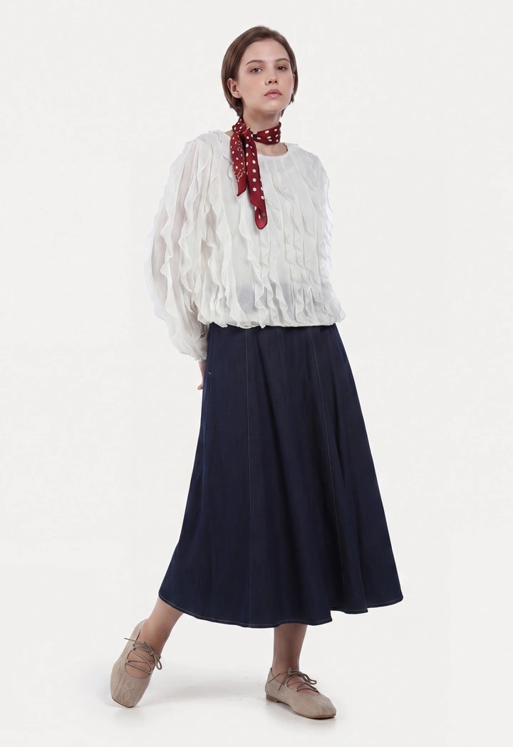 Flared Solid Midi Skirt