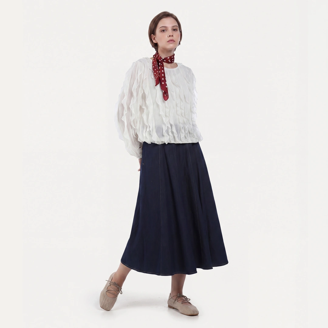 Flared Solid Midi Skirt