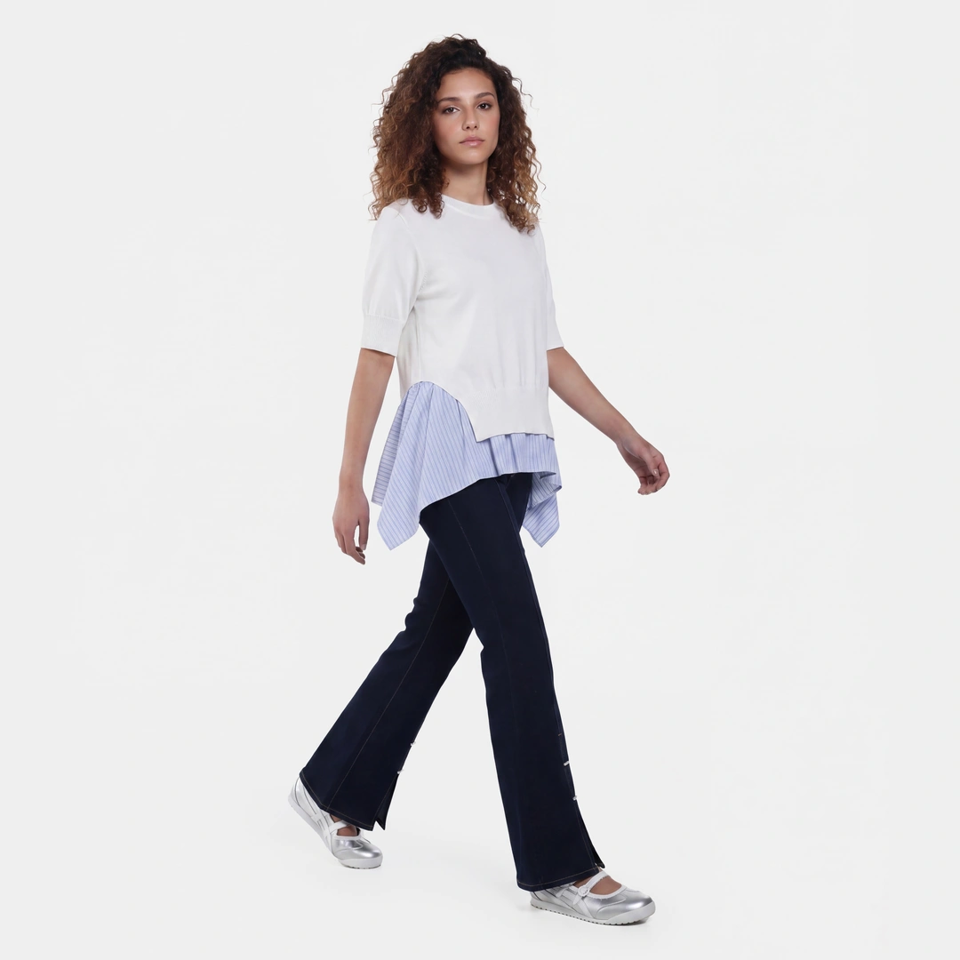 Flare Leg Jeans with Hem Slit