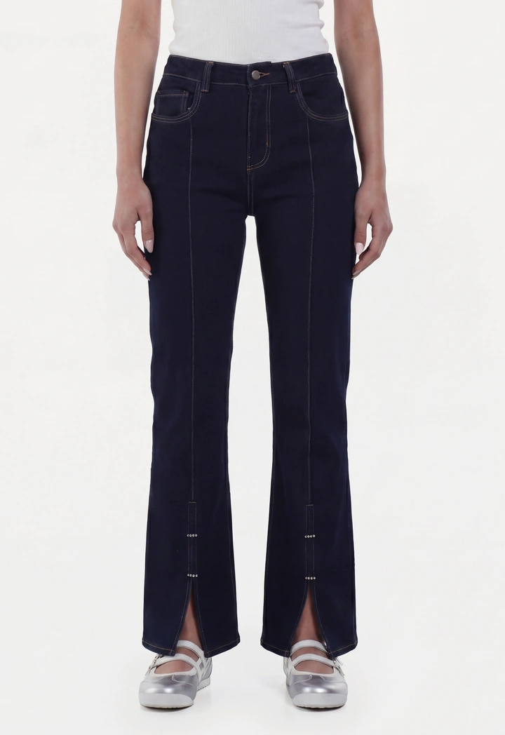 Flare Leg Jeans with Hem Slit