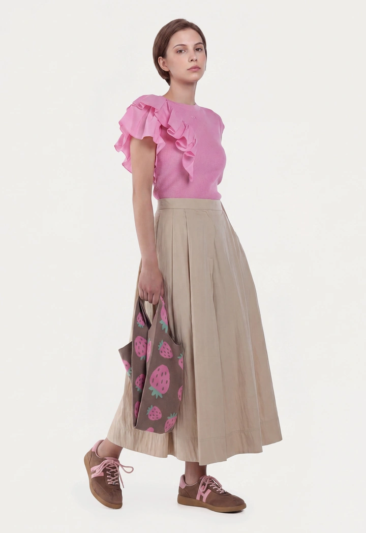 Ruffled Ribbed Knitted Top