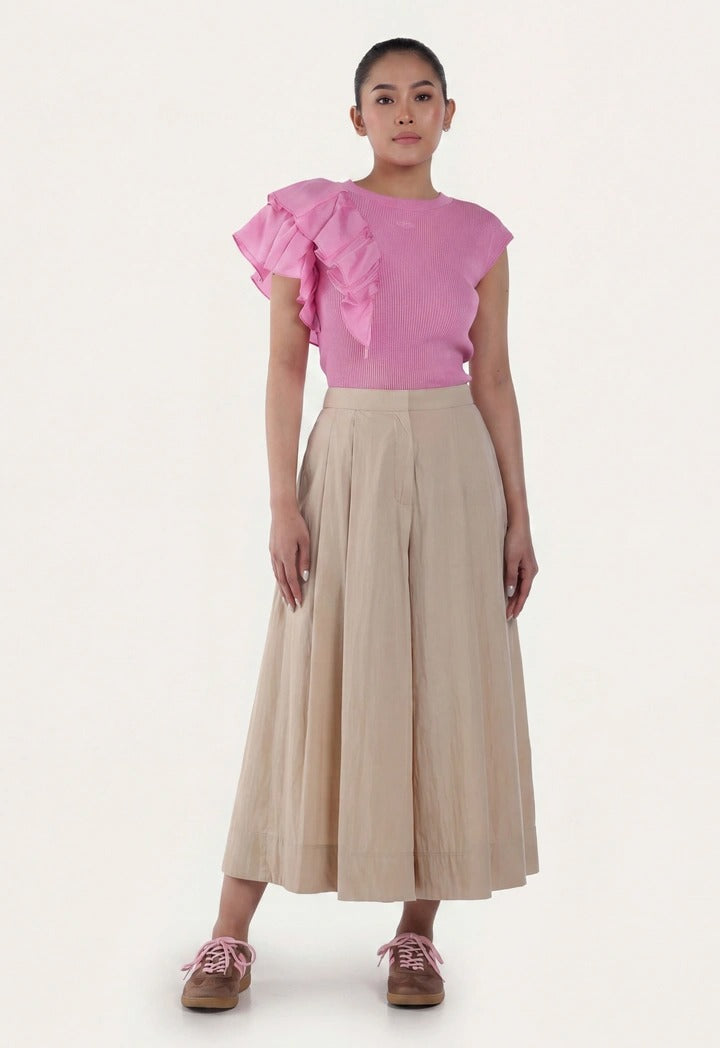 Pleated Solid Palazzo Trousers
