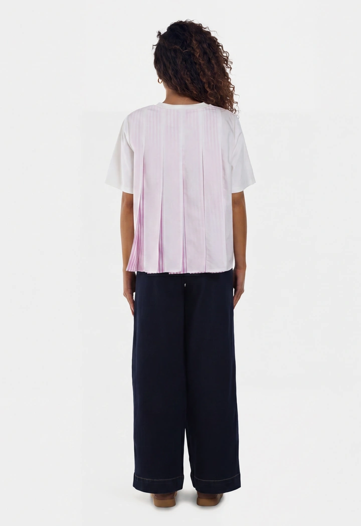 Flared T-Shirt with Striped Back Pleats