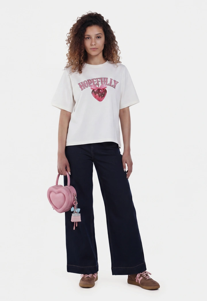 Flared T-Shirt with Striped Back Pleats