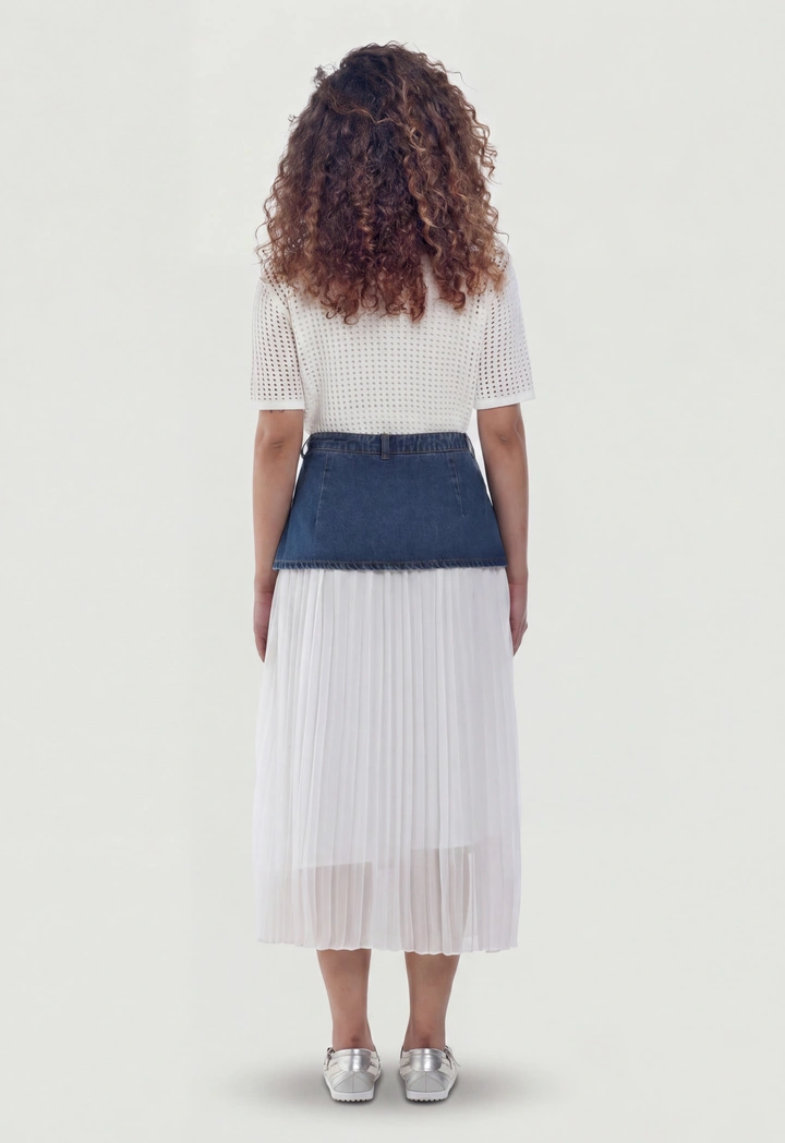 Pleated Skirt with Jeans Overlay