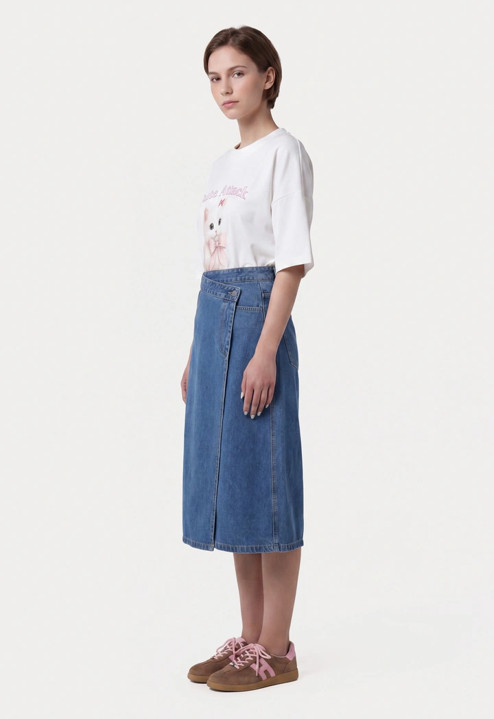Multi Pockets Wrap Jeans Skirt
