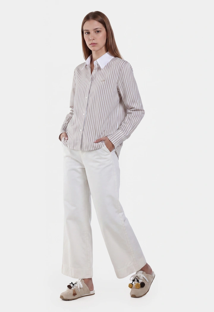 Striped Shirt with Back Pleats and Tie