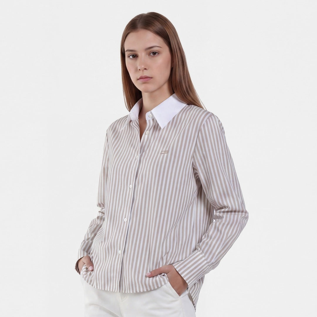 Striped Shirt with Back Pleats and Tie