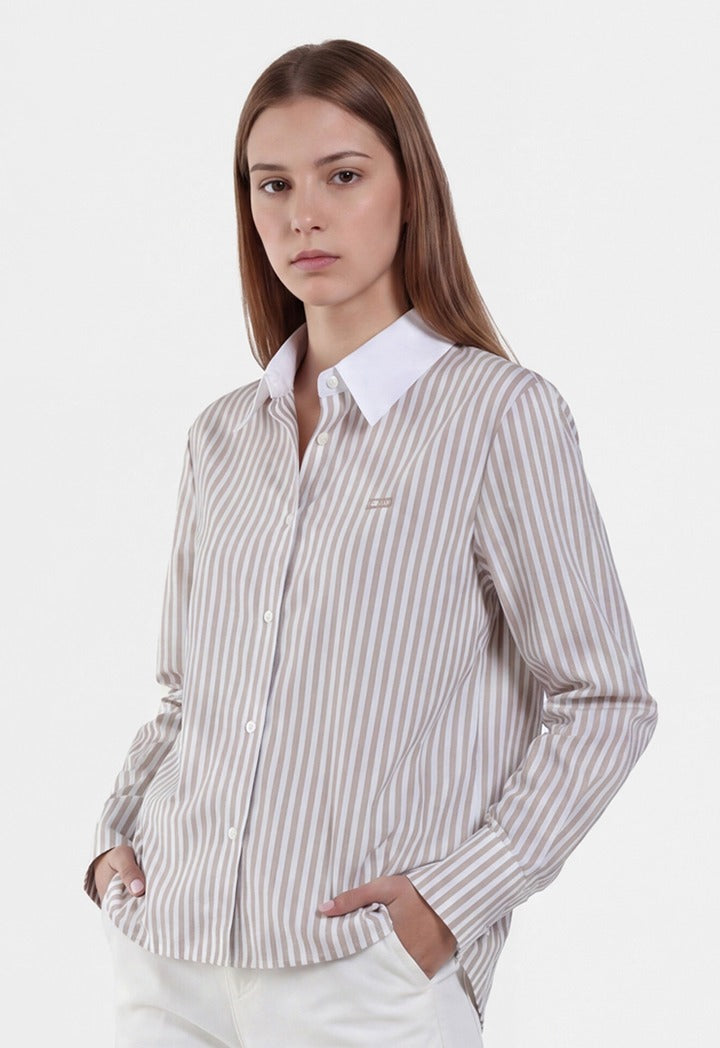 Striped Shirt with Back Pleats and Tie