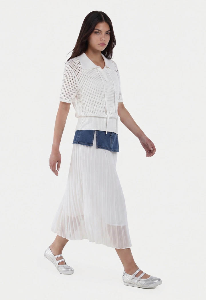 Cutwork Knitted Solid T-Shirt