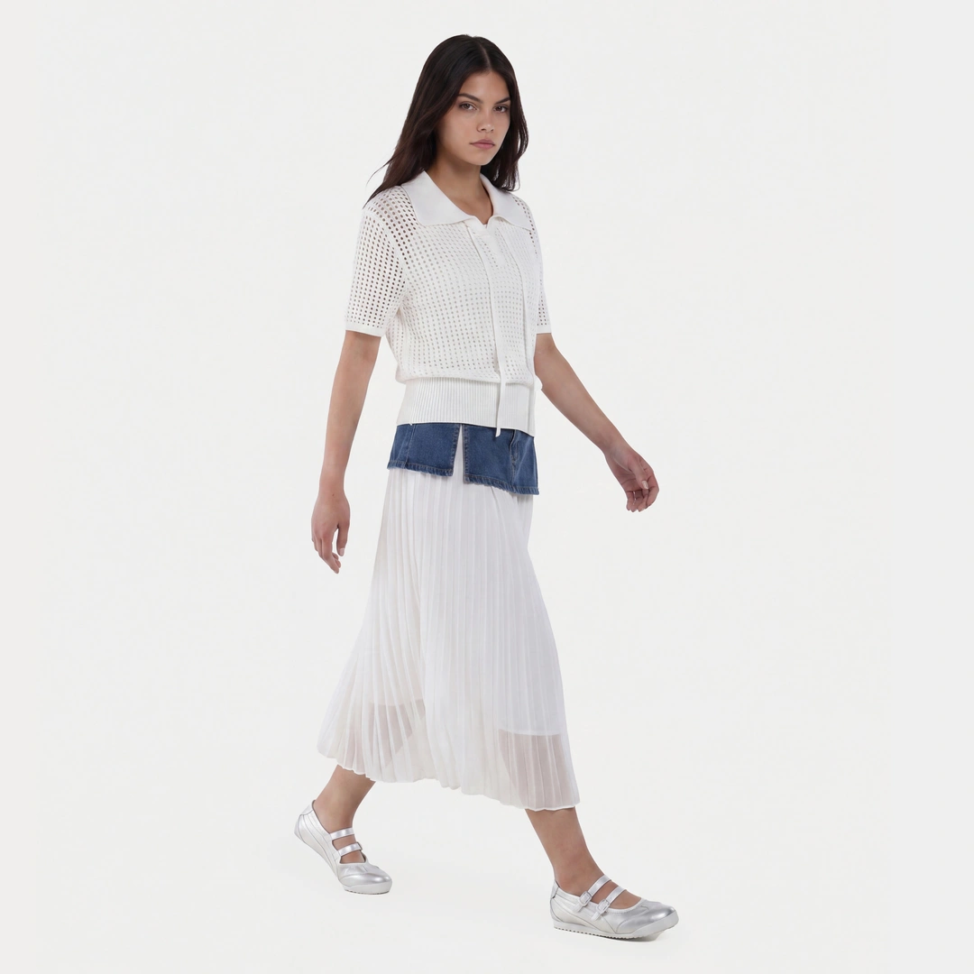 Pleated Skirt with Jeans Overlay