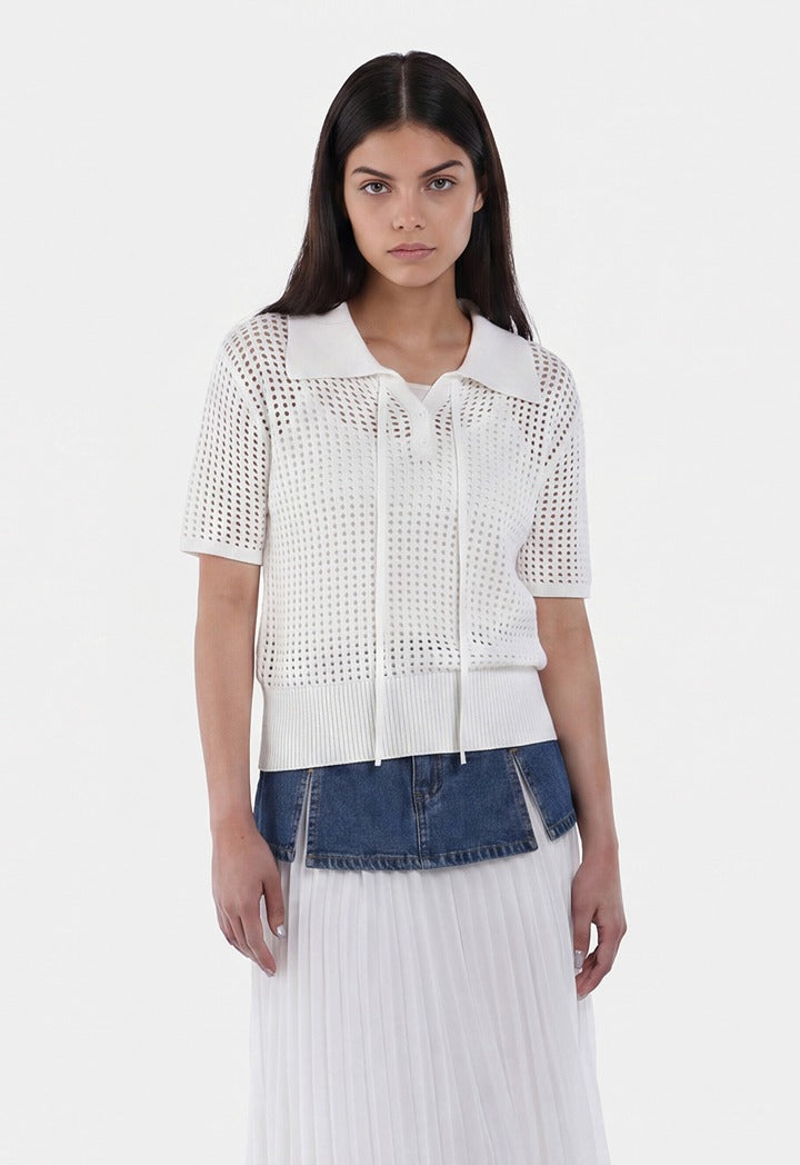 Cutwork Knitted Solid T-Shirt