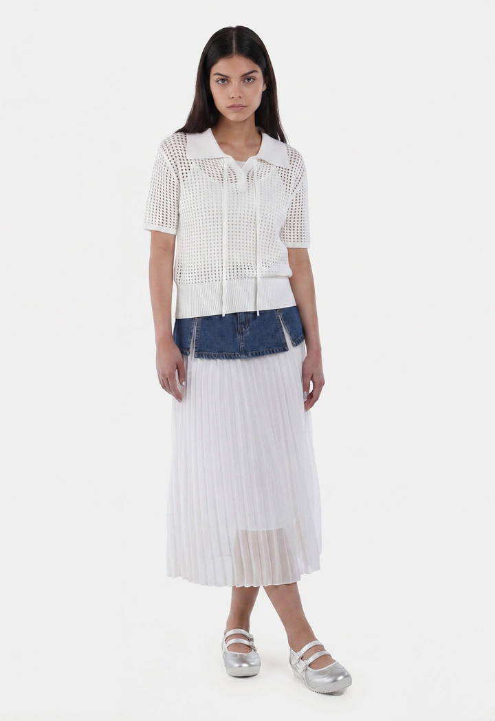 Cutwork Knitted Solid T-Shirt