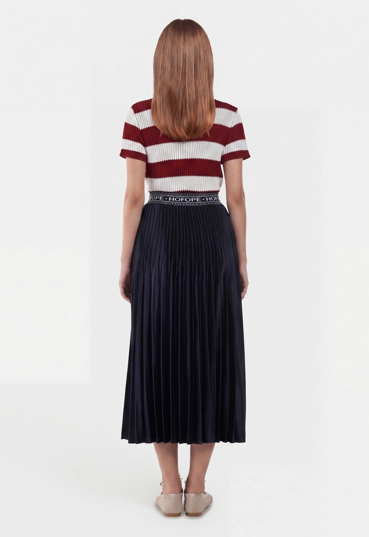 All Over Pleated Solid Skirt with Elastic Waist