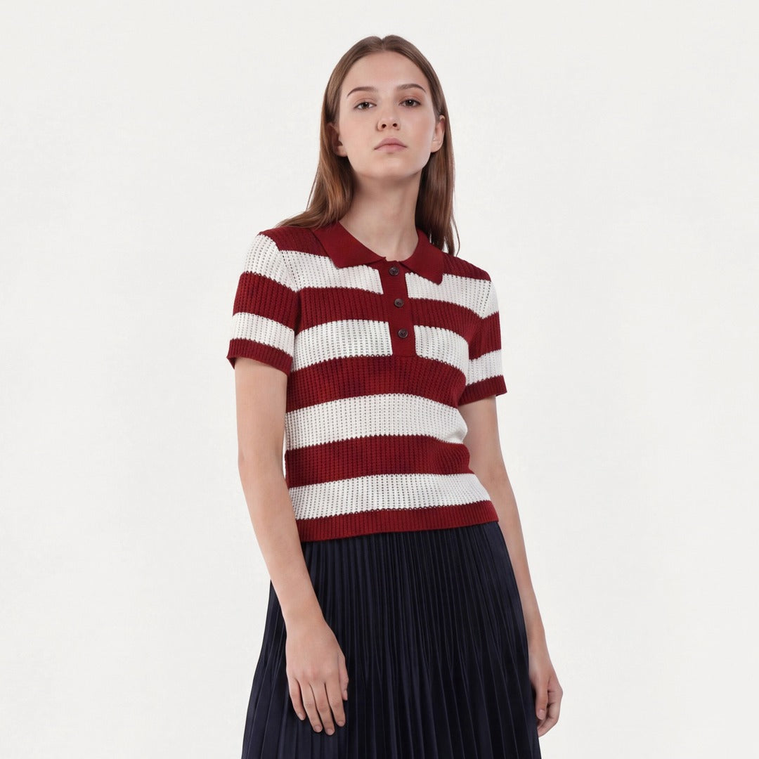 Cutwork Knitted Striped Top