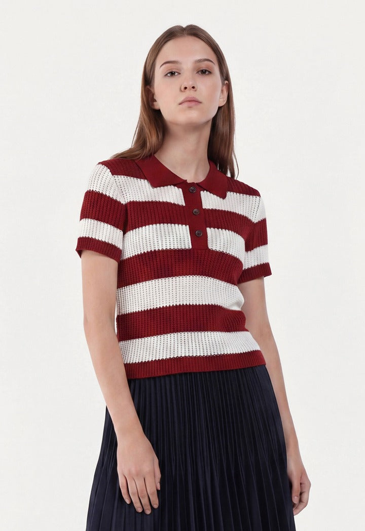 Cutwork Knitted Striped Top