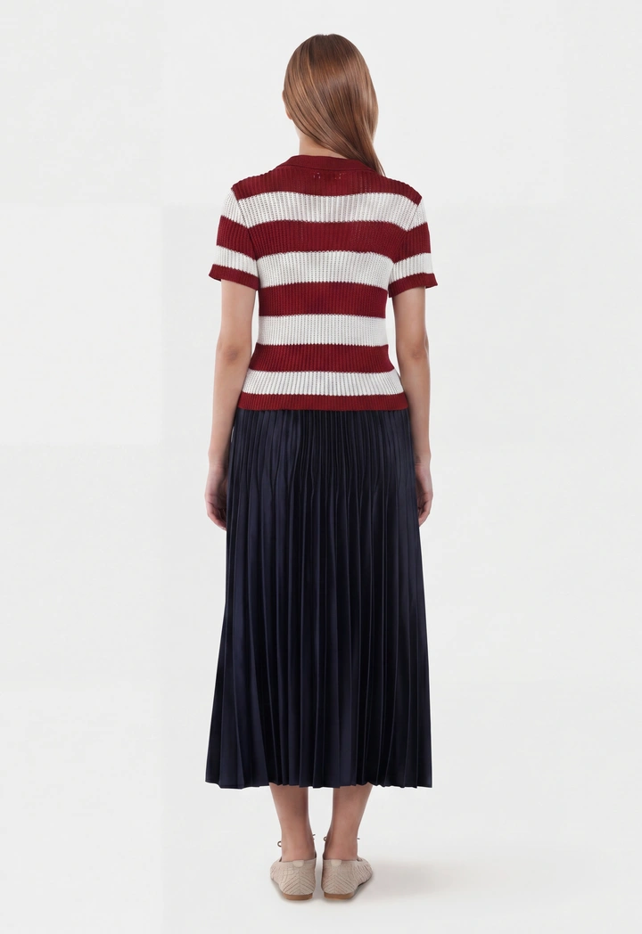 Cutwork Knitted Striped Top