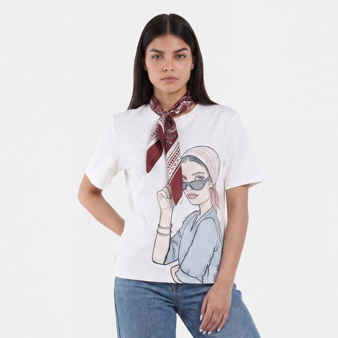 Printed T-Shirt with Detachable Tie