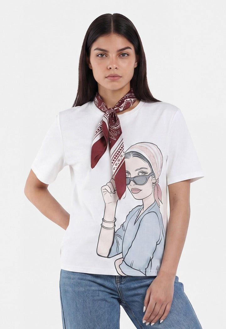 Printed T-Shirt with Detachable Tie