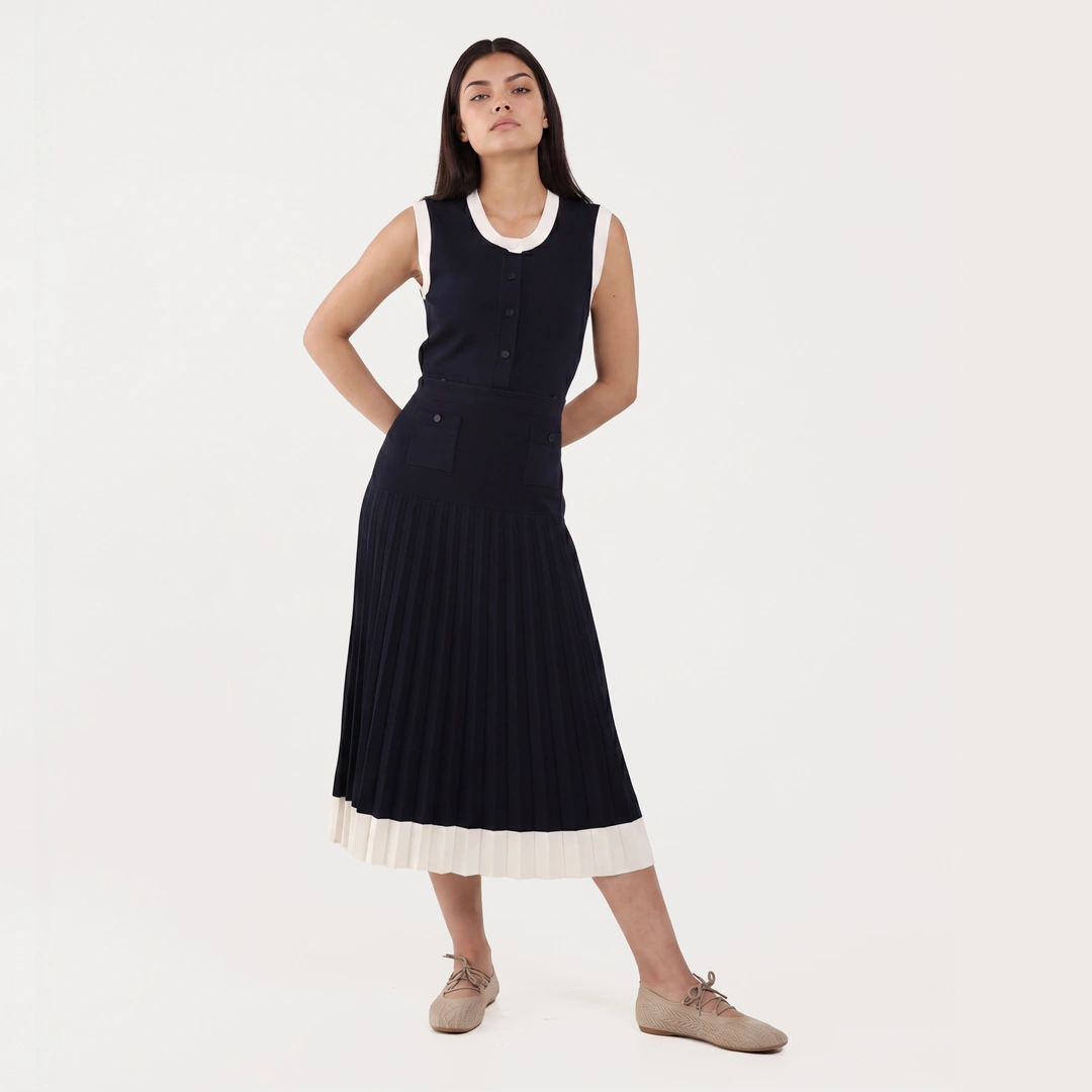 Contrast Hem Pleated Knitted Skirt