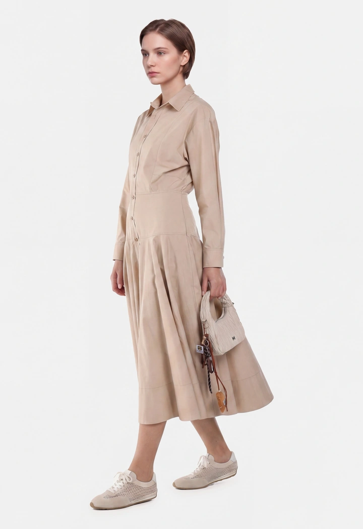 Flared Hem Solid Shirt Dress