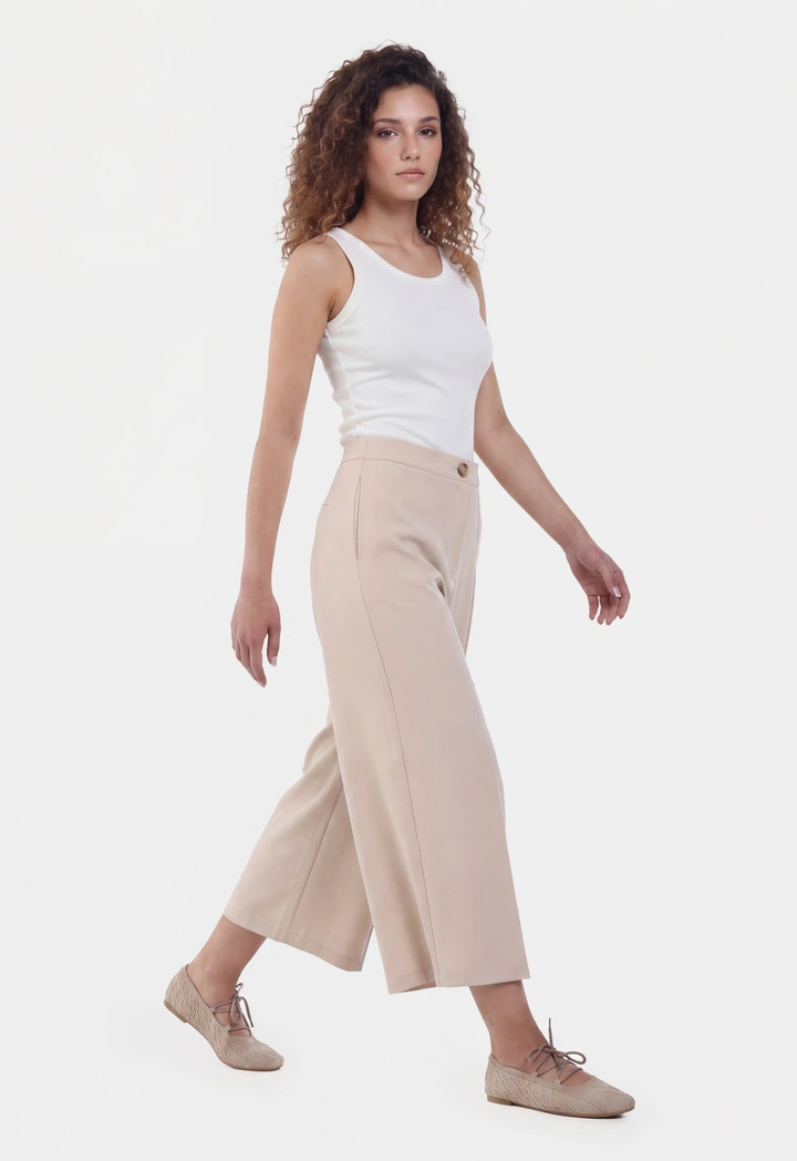 Front Pleated Wide Leg Trousers
