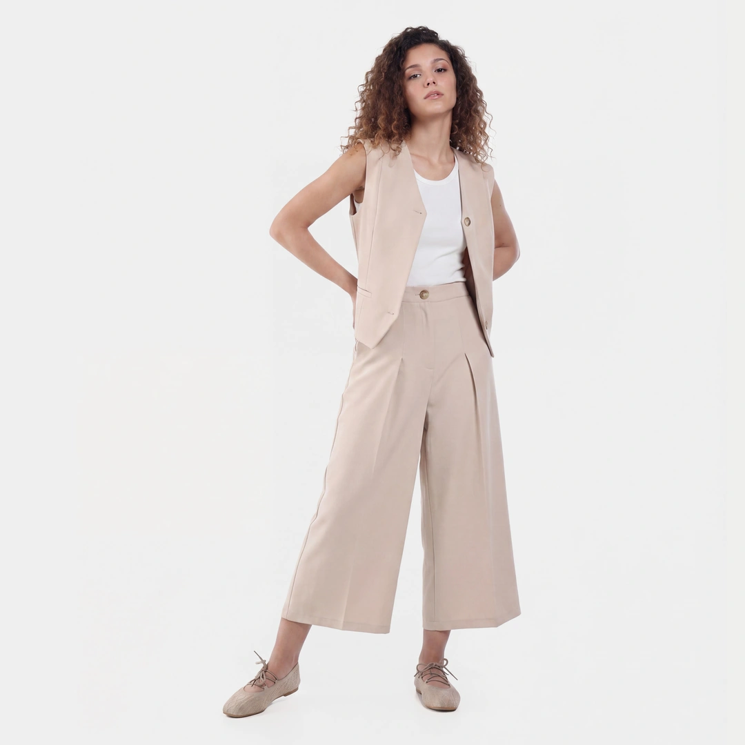 Front Pleated Wide Leg Trousers