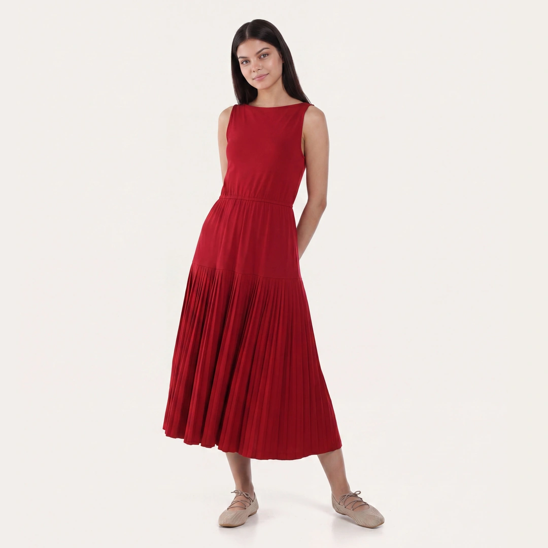 Pleated Flared Hem Knitted Dress