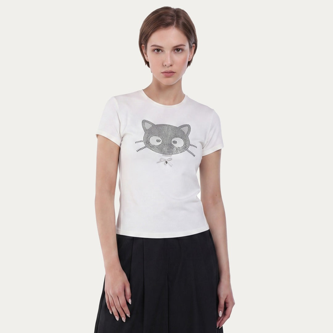 Chococat Strass Embellished Solid Top