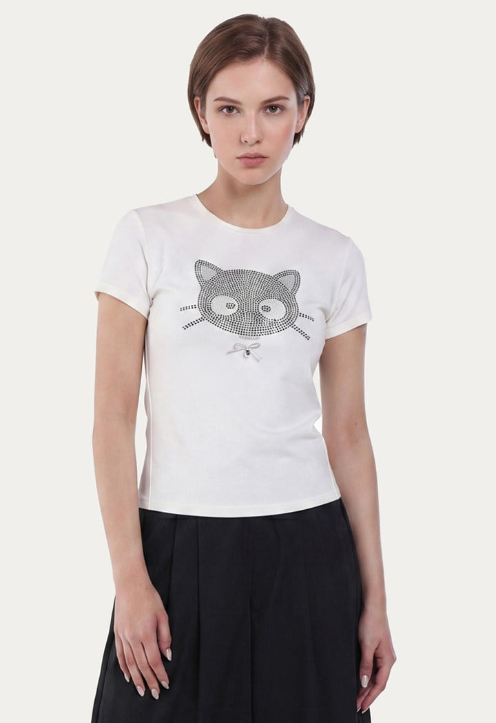 Chococat Strass Embellished Solid Top