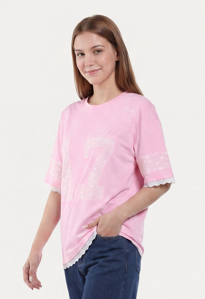 Lace Embellished Oversize Top