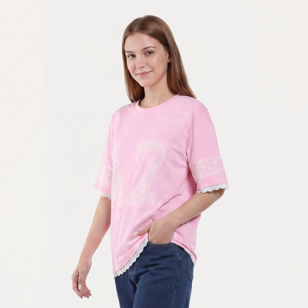 Lace Embellished Oversize Top