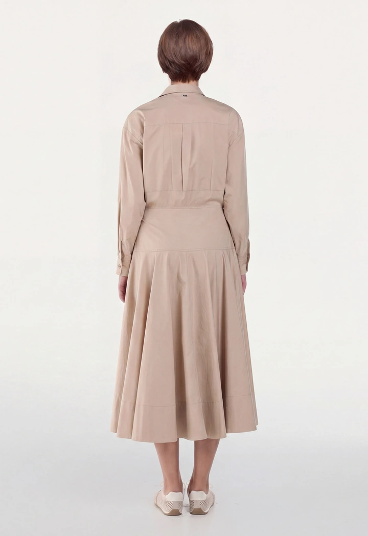 Flared Hem Solid Shirt Dress
