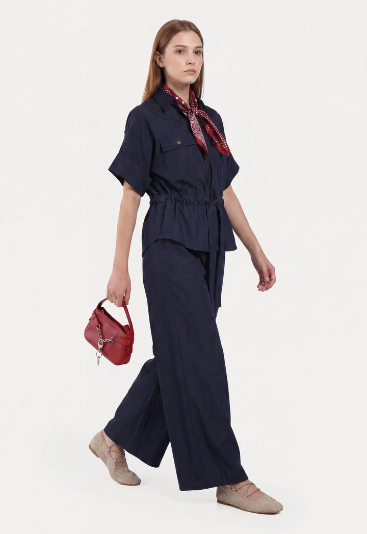 Drop Shoulder Belted Solid Shirt