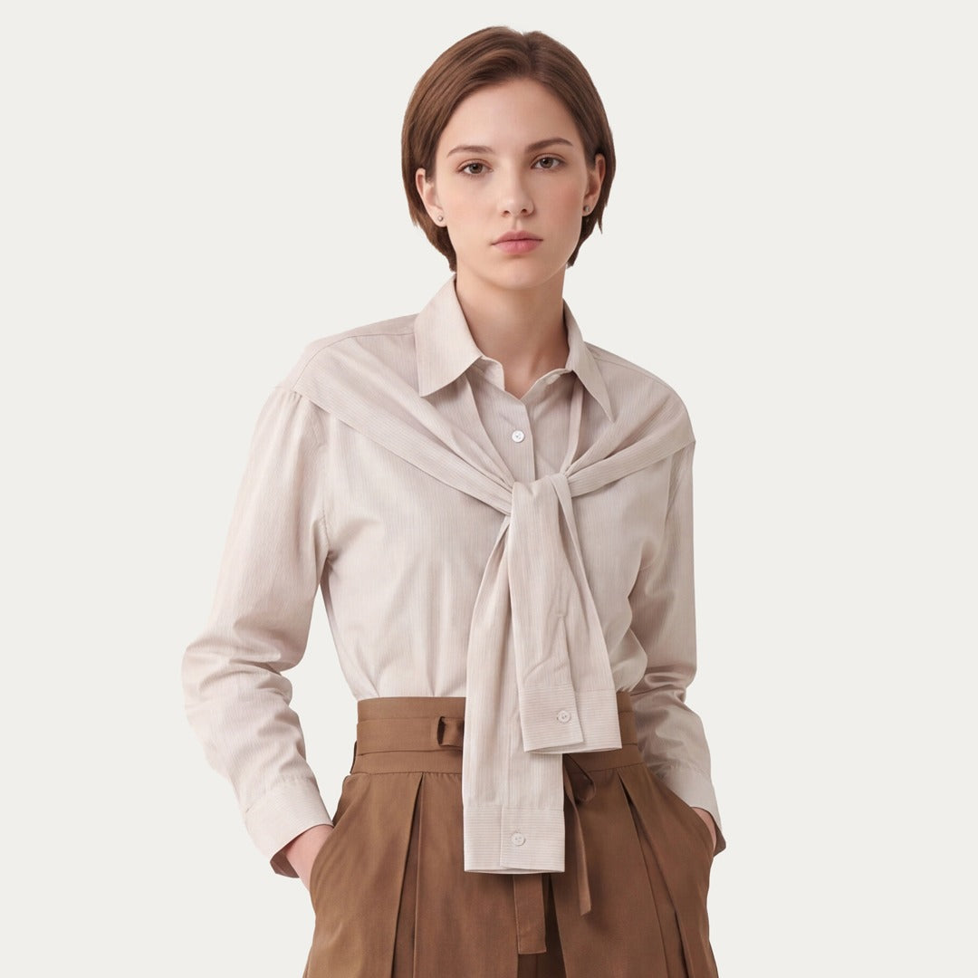 Striped Shirt with Attached Scarf
