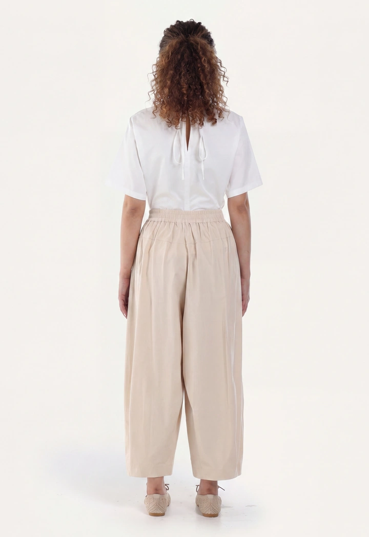 Elastic High Waist Barrel Leg Trouser