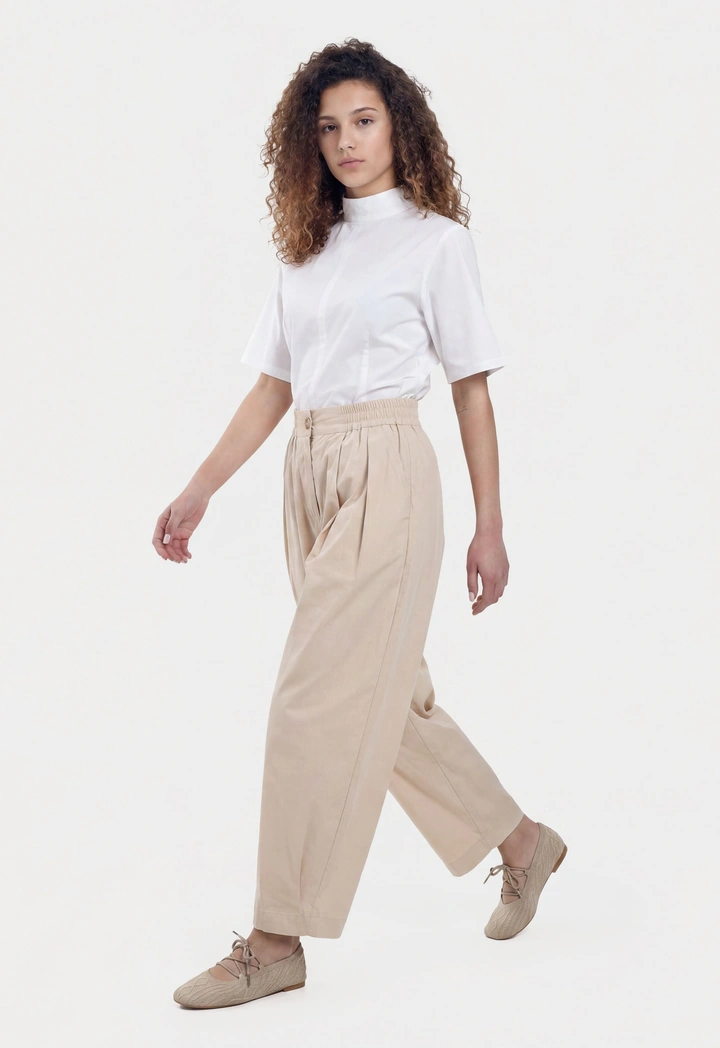 Elastic High Waist Barrel Leg Trouser
