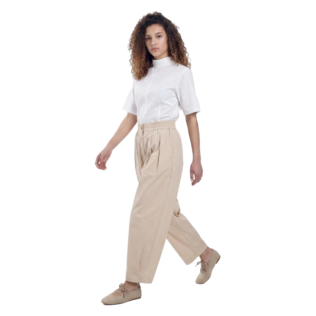 Elastic High Waist Barrel Leg Trouser