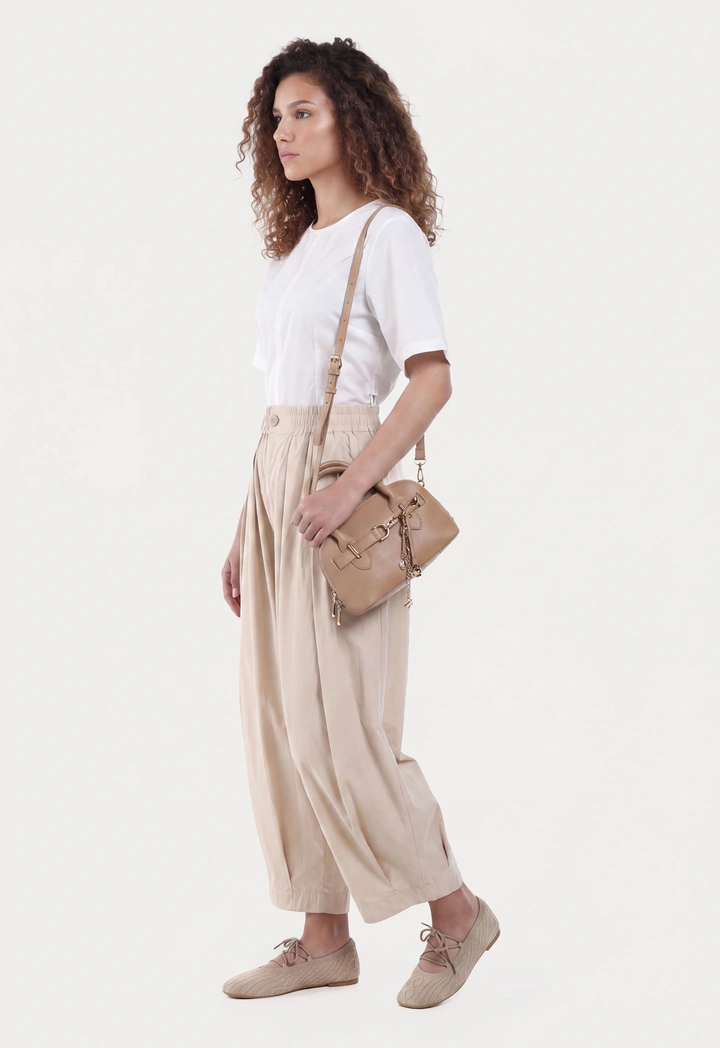 Elastic High Waist Barrel Leg Trouser