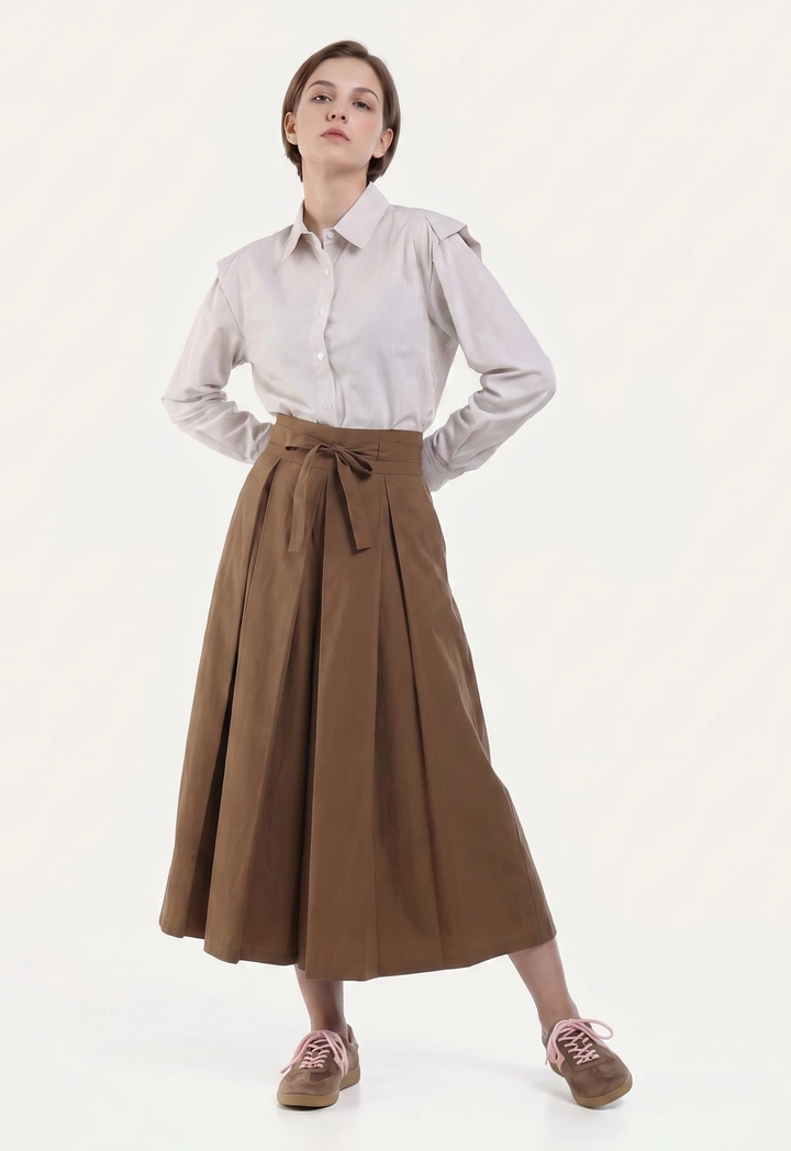 Pleated Solid Palazzo Trousers