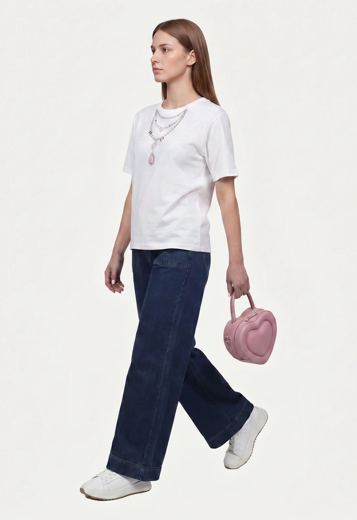 Ruffled High Waist Wide Leg Jeans