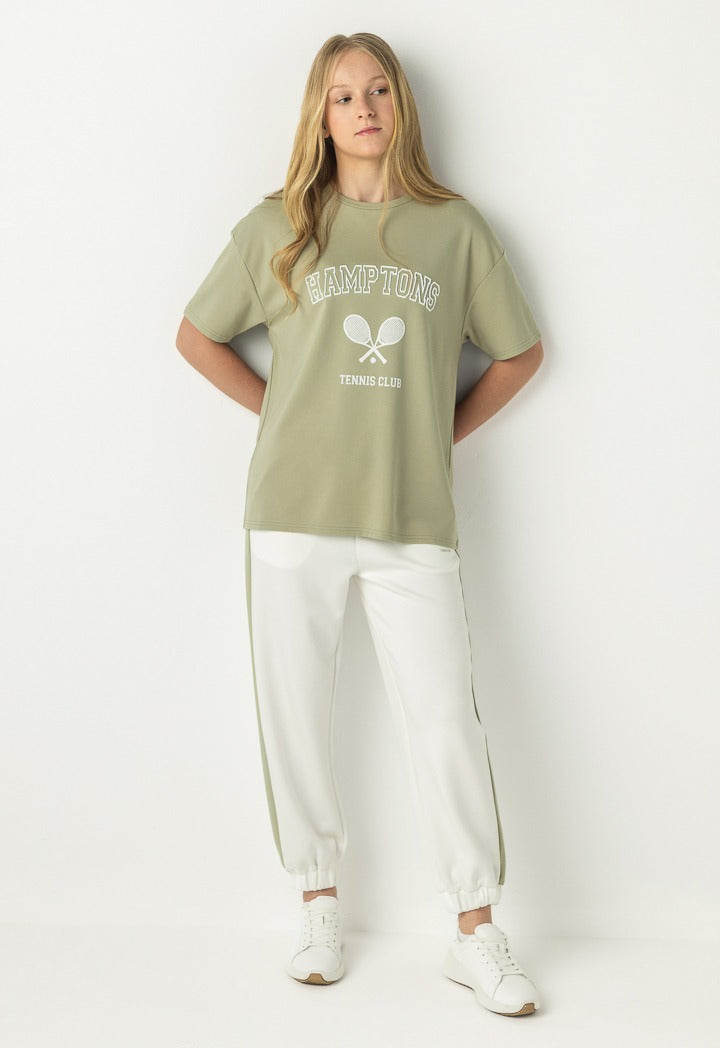 Hope Embossed Print T Shirt Khaki