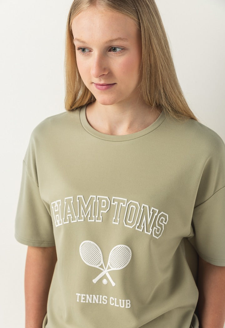Hope Embossed Print T Shirt Khaki