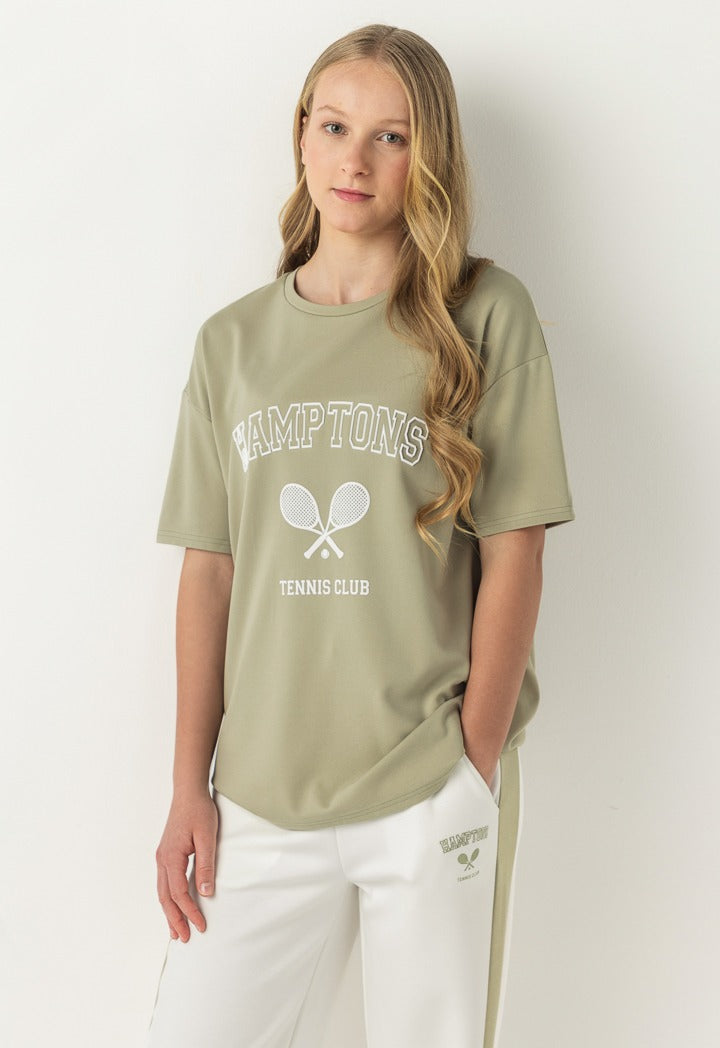 Hope Embossed Print T Shirt Khaki