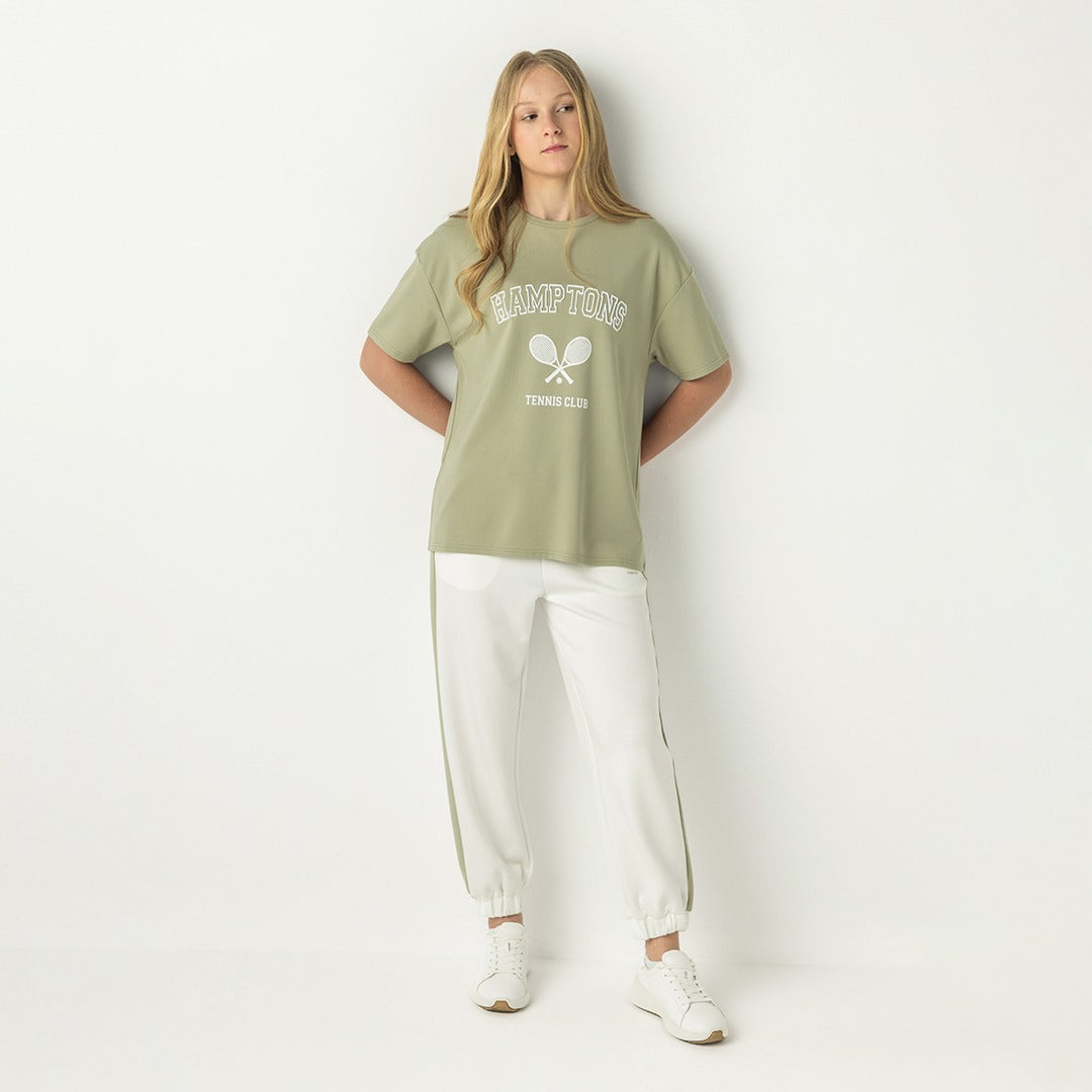 Hope Embossed Print T Shirt Khaki