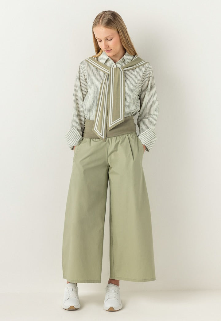 Hope Knitted Waist Palazzo Trousers Khaki